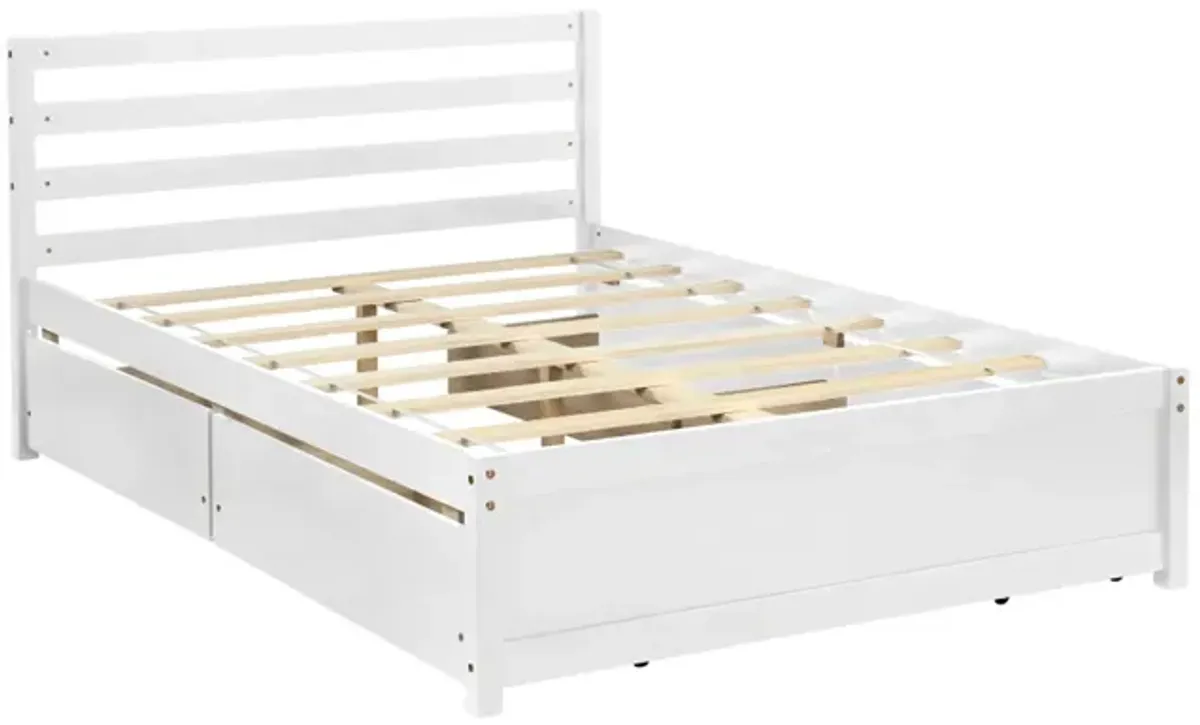 Full Size Wood Platform Bed Frame with Headboard and four drawers