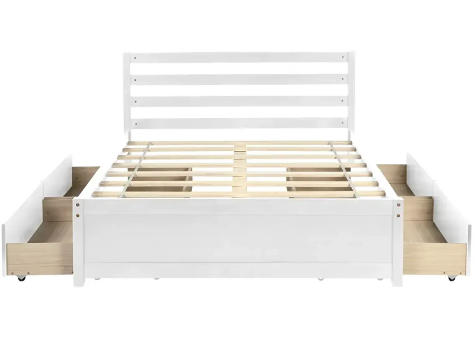 Full Size Wood Platform Bed Frame with Headboard and four drawers