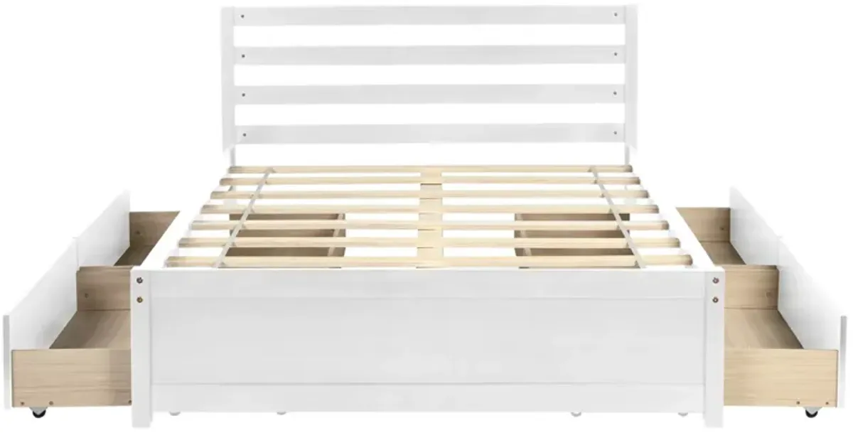 Full Size Wood Platform Bed Frame with Headboard and four drawers