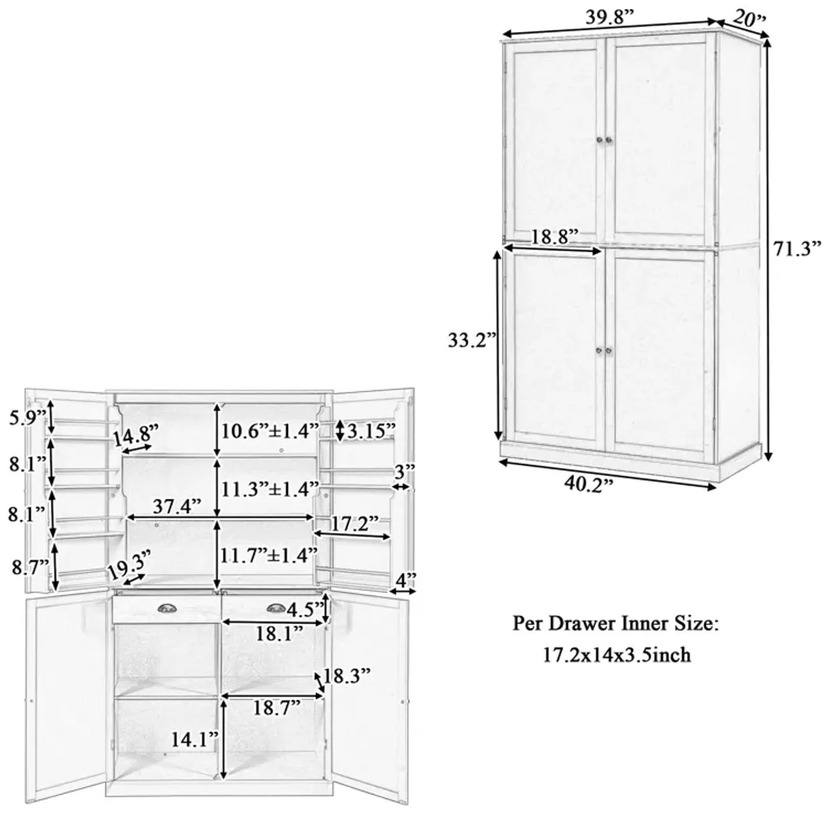 Merax High Freestanding Kitchen Pantry Storage Cabinet