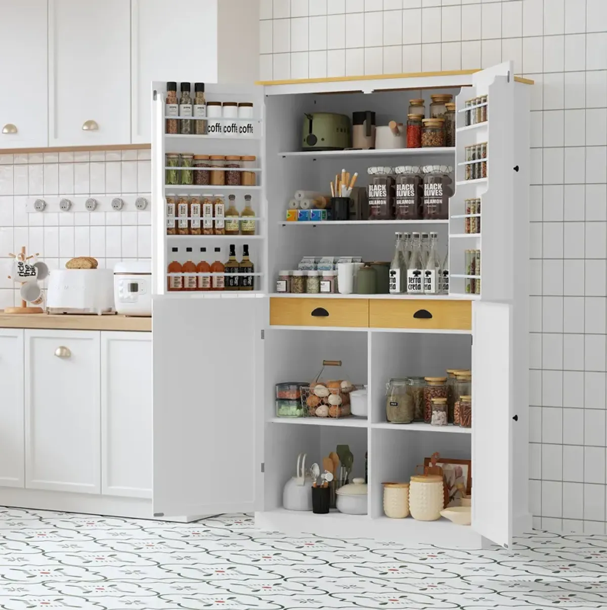 Merax High Freestanding Kitchen Pantry Storage Cabinet