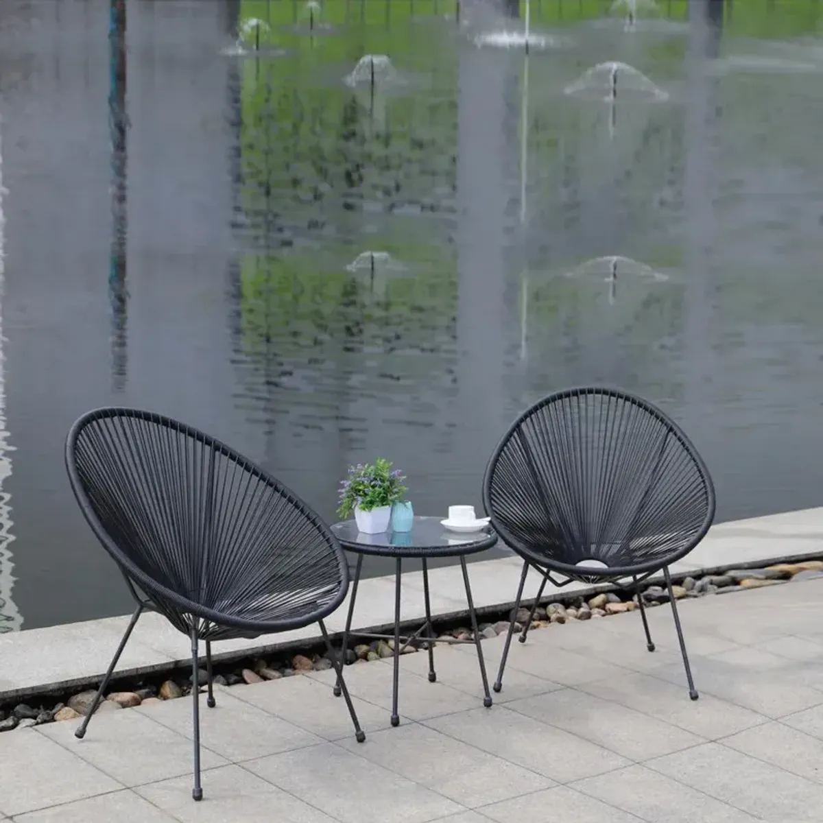 DUKAP Sassio 3 piece Conversation Patio Set - Black