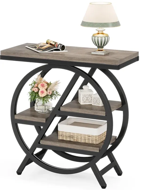 Tribesigns End Table for Living Room, 3-Tier Narrow Side Table with Storage, Wood Sofa Side Table with Geometric Metal Frame, Industrial Nightstand and Bedside Table for Bedroom, Grey