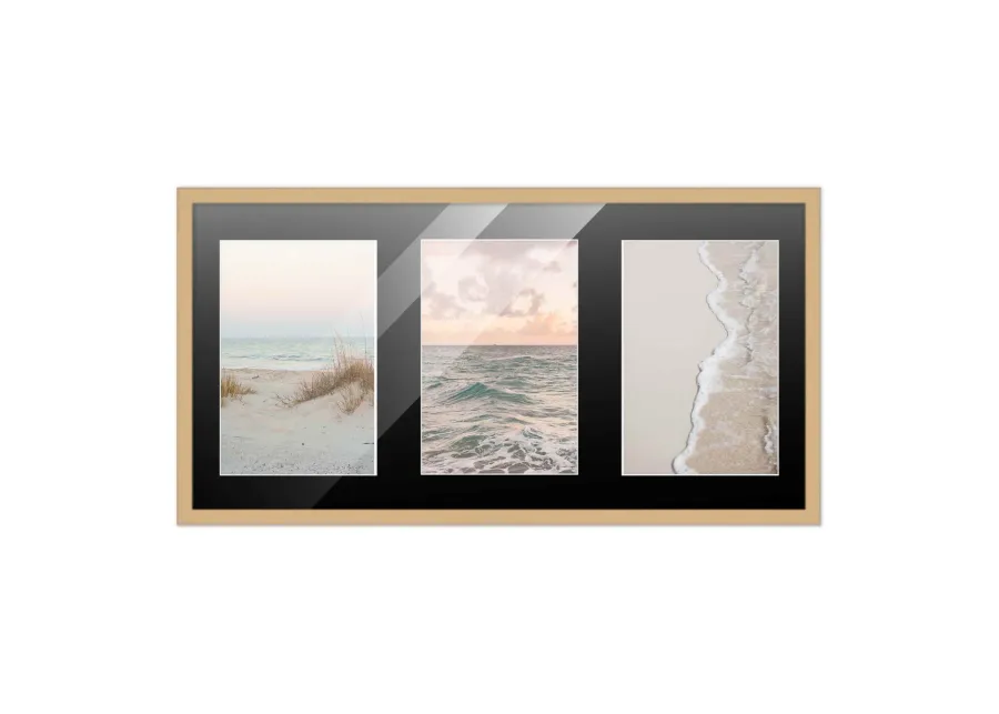 7.5x14.5 Wood Collage Frame with Black Mat For 3 4x6 Pictures