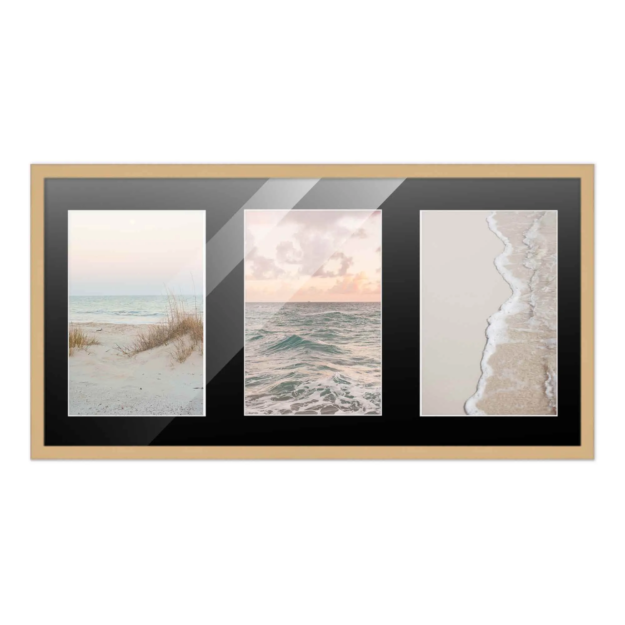 7.5x14.5 Wood Collage Frame with Black Mat For 3 4x6 Pictures