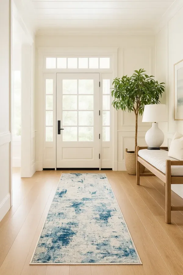 Vogue Abstract Contemporary Blue Cream Indoor Rug