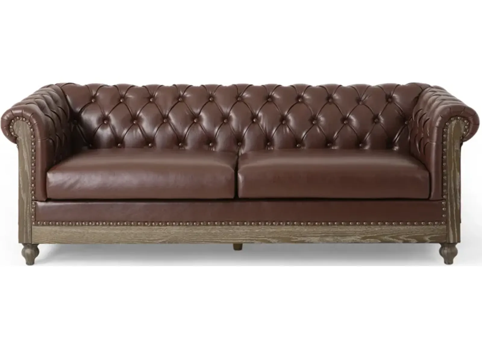 Merax PU Leather Comfy 3-Seat Sofa with Wooden Legs