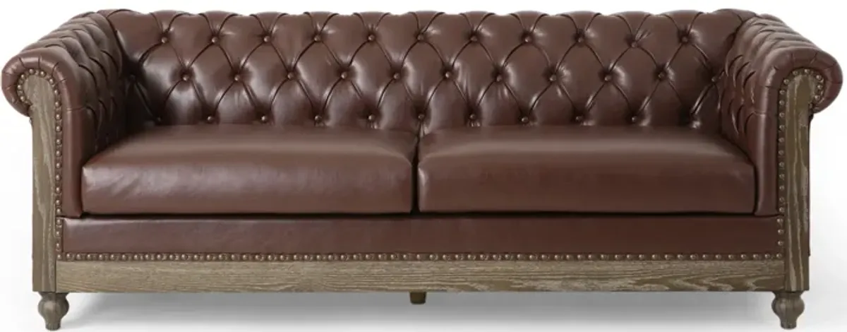 Merax PU Leather Comfy 3-Seat Sofa with Wooden Legs