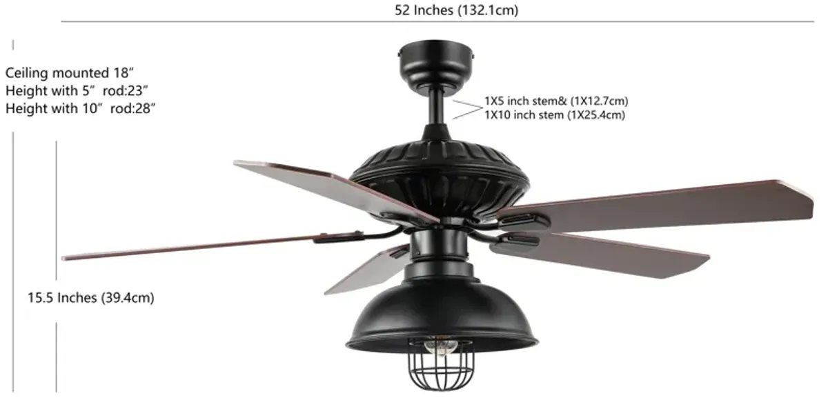 Ashton 1-Light Farmhouse Industrial Iron Dome Shade LED Ceiling Fan With Remote