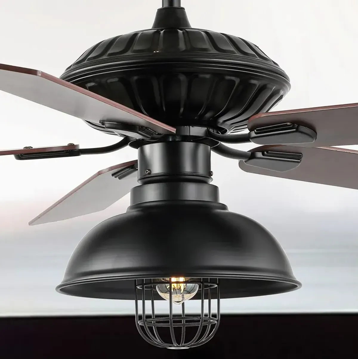 Ashton 1-Light Farmhouse Industrial Iron Dome Shade LED Ceiling Fan With Remote