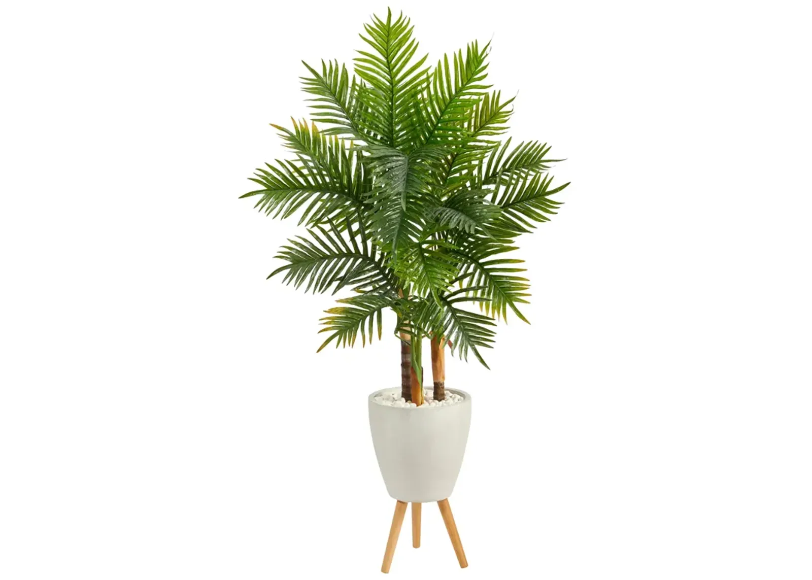 HomPlanti 63 Inches Areca Artificial Palm Tree in White Planter with Stand (Real Touch)