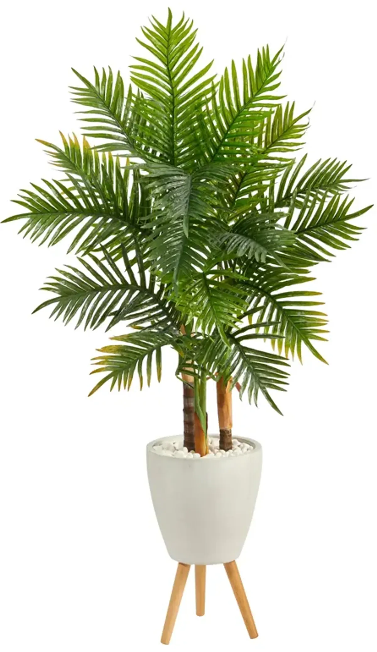 HomPlanti 63 Inches Areca Artificial Palm Tree in White Planter with Stand (Real Touch)