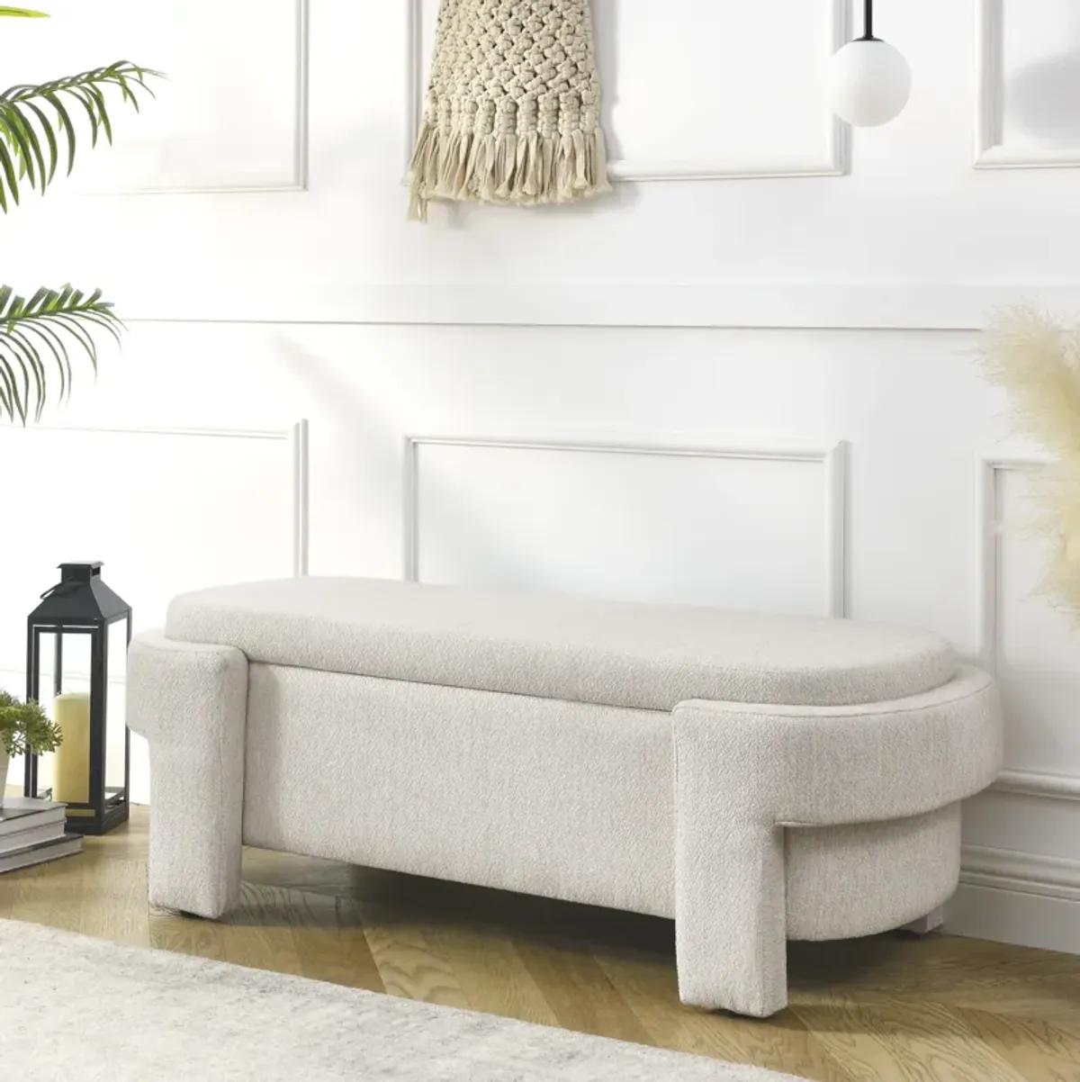 Gewnee Linen Fabric Upholstered Bench with Large Storage Space for the Living Room, Entryway and Bedroom,Beige