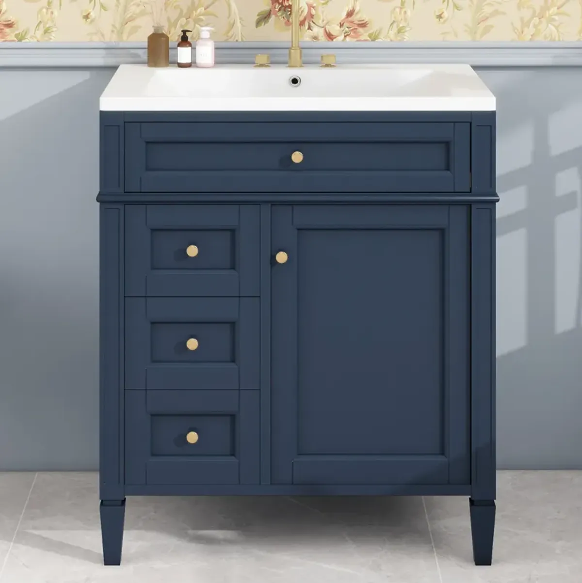 Modern Bathroom Vanity with Adjustable Shelf and Tip-Out Drawer