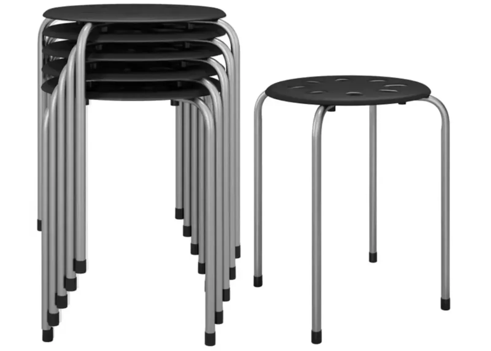 Hivvago 17.5 Inch Set of 6 Portable Plastic Stack Stools with Metal Frame