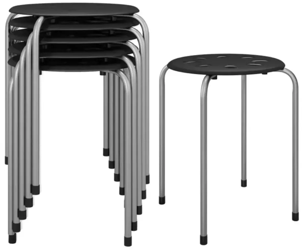 Hivvago 17.5 Inch Set of 6 Portable Plastic Stack Stools with Metal Frame