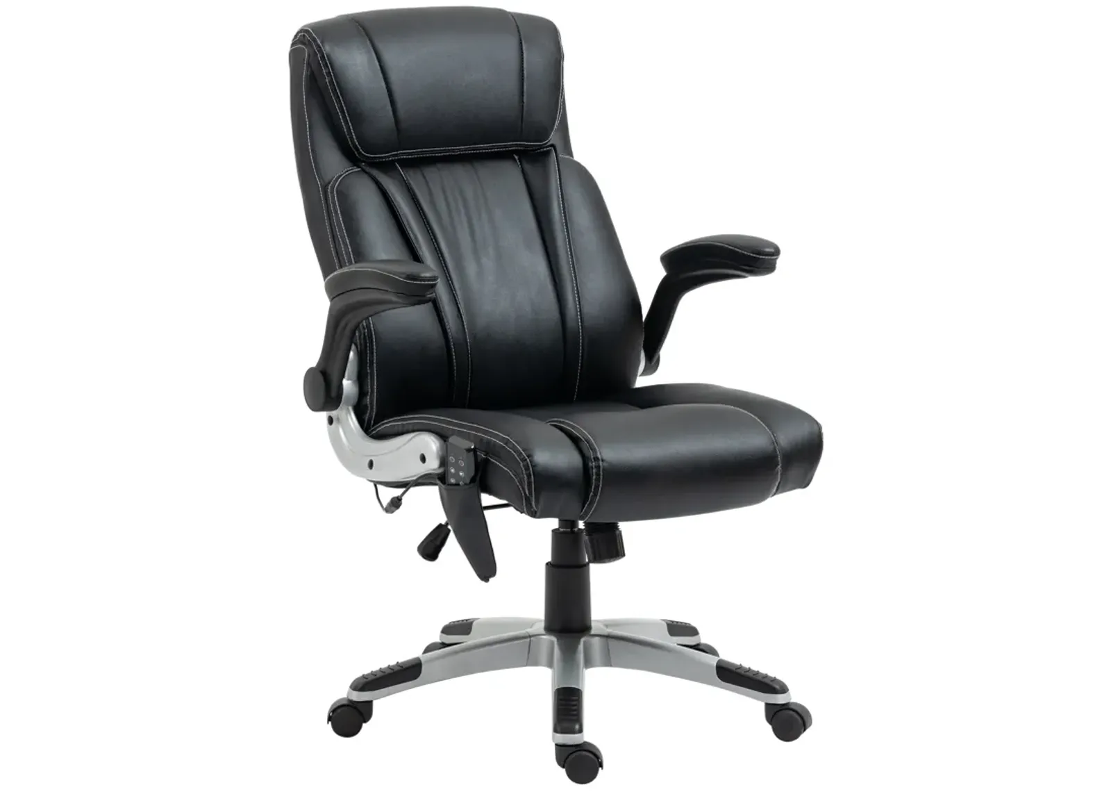 Black Faux Leather Massage Chair: 6 Vibration Points, Flip-up Armrest