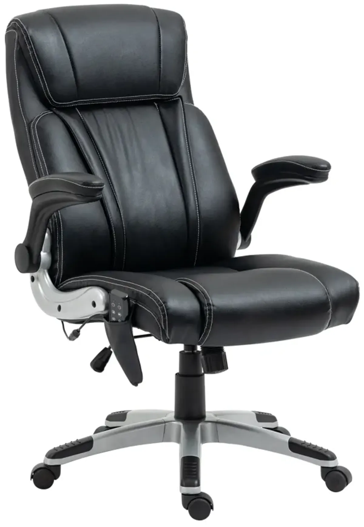 Black Faux Leather Massage Chair: 6 Vibration Points, Flip-up Armrest