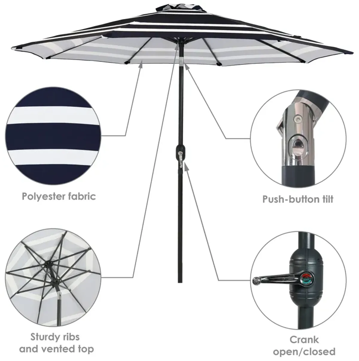 Sunnydaze 9 ft Aluminum Patio Umbrella with Tilt and Crank