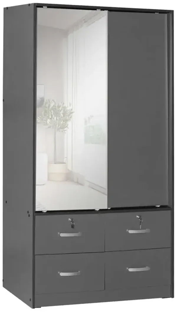 Better Home Products Sarah Double Sliding Door Armoire with Mirror in Dark Gray