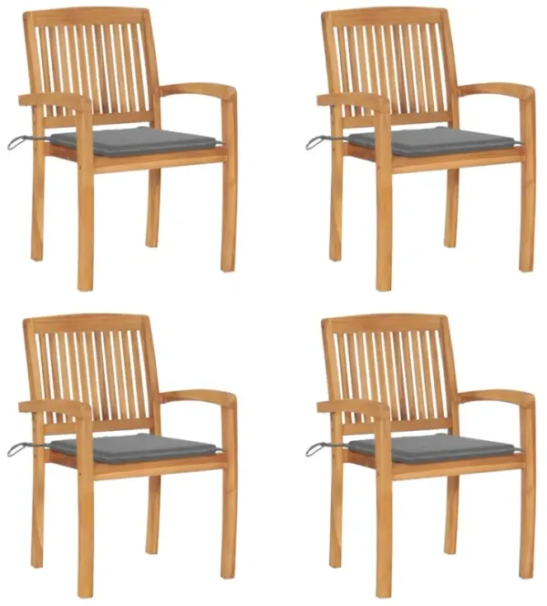 vidaXL Stacking Garden Chairs with Cushions 4 pcs Solid Teak Wood