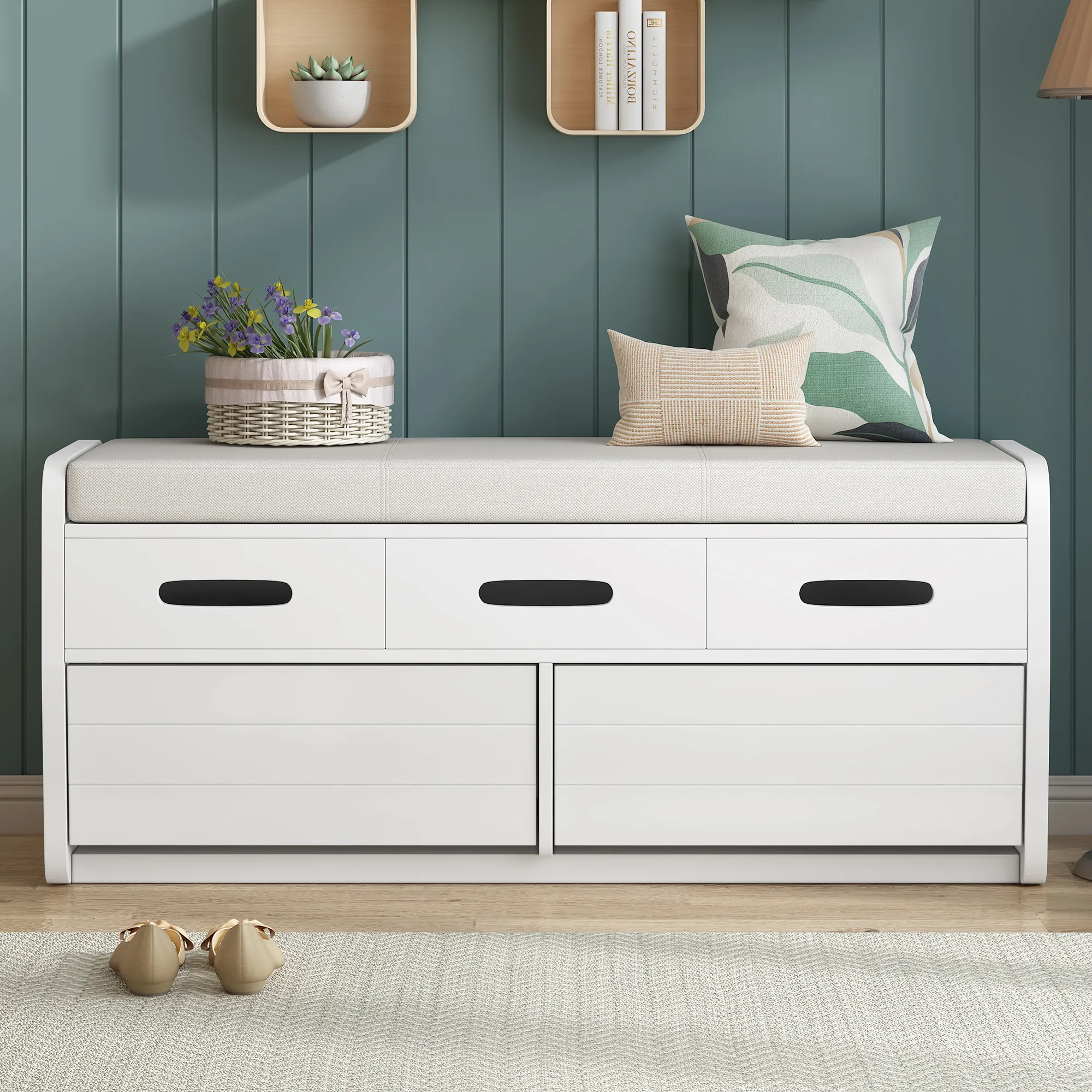 Merax Rustic Storage Bench with 2 Drawers