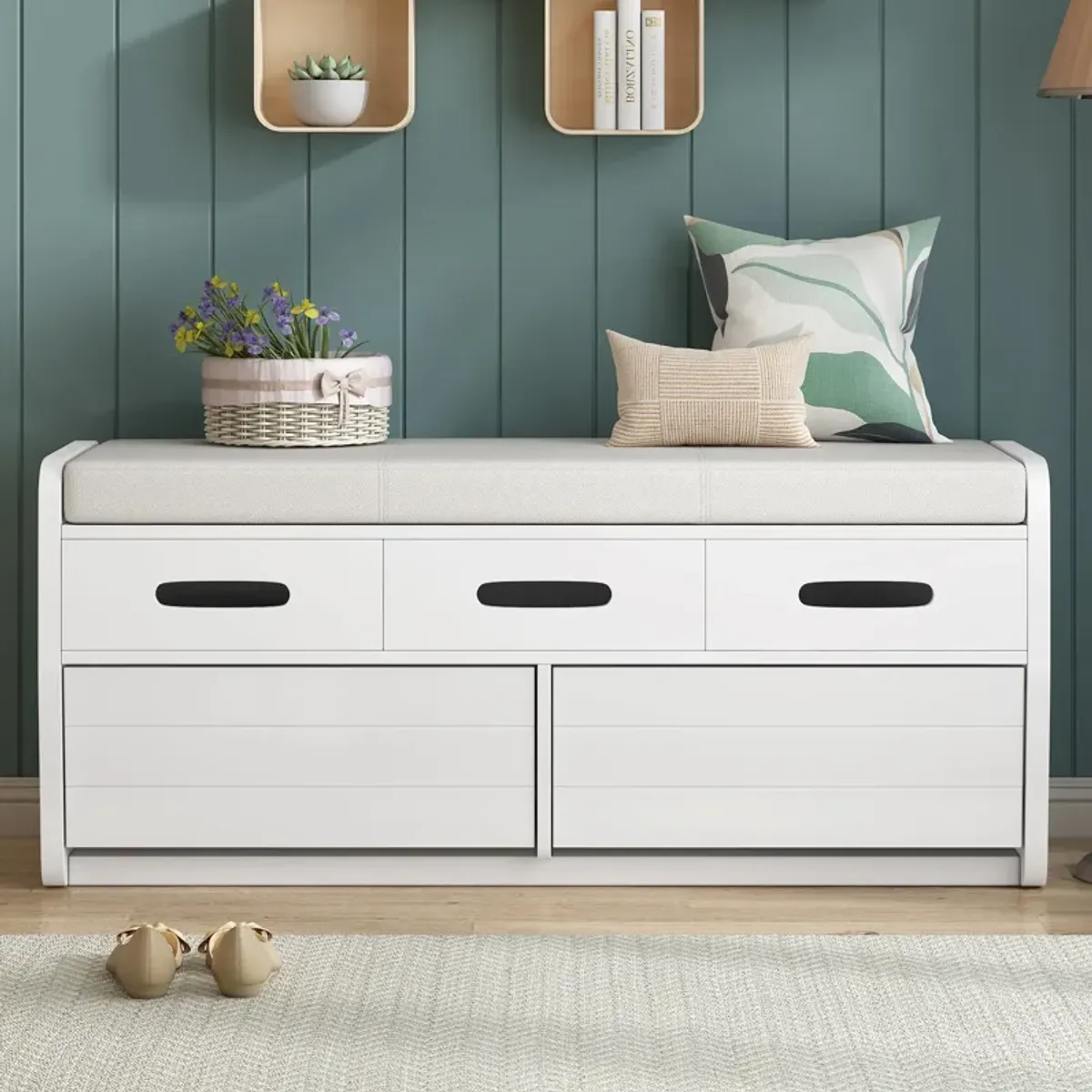 Merax Rustic Storage Bench with 2 Drawers