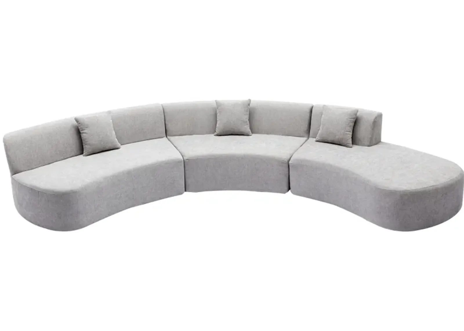 Merax Chenille Curved Sofa with Three Throw Pillows