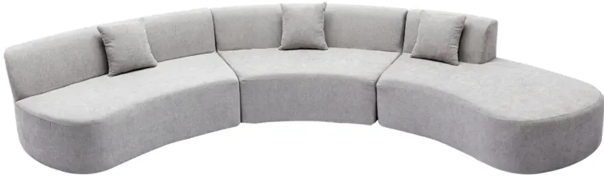 Merax Chenille Curved Sofa with Three Throw Pillows