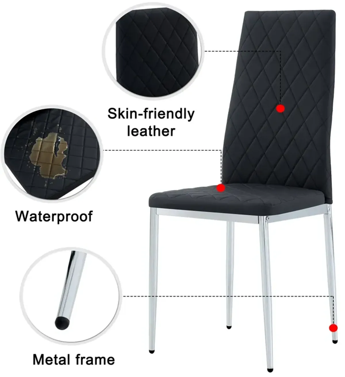 Hivvago 6pcs/set Grid Armless Faux Leather High Back Padded Dining Chairs with Metal Legs