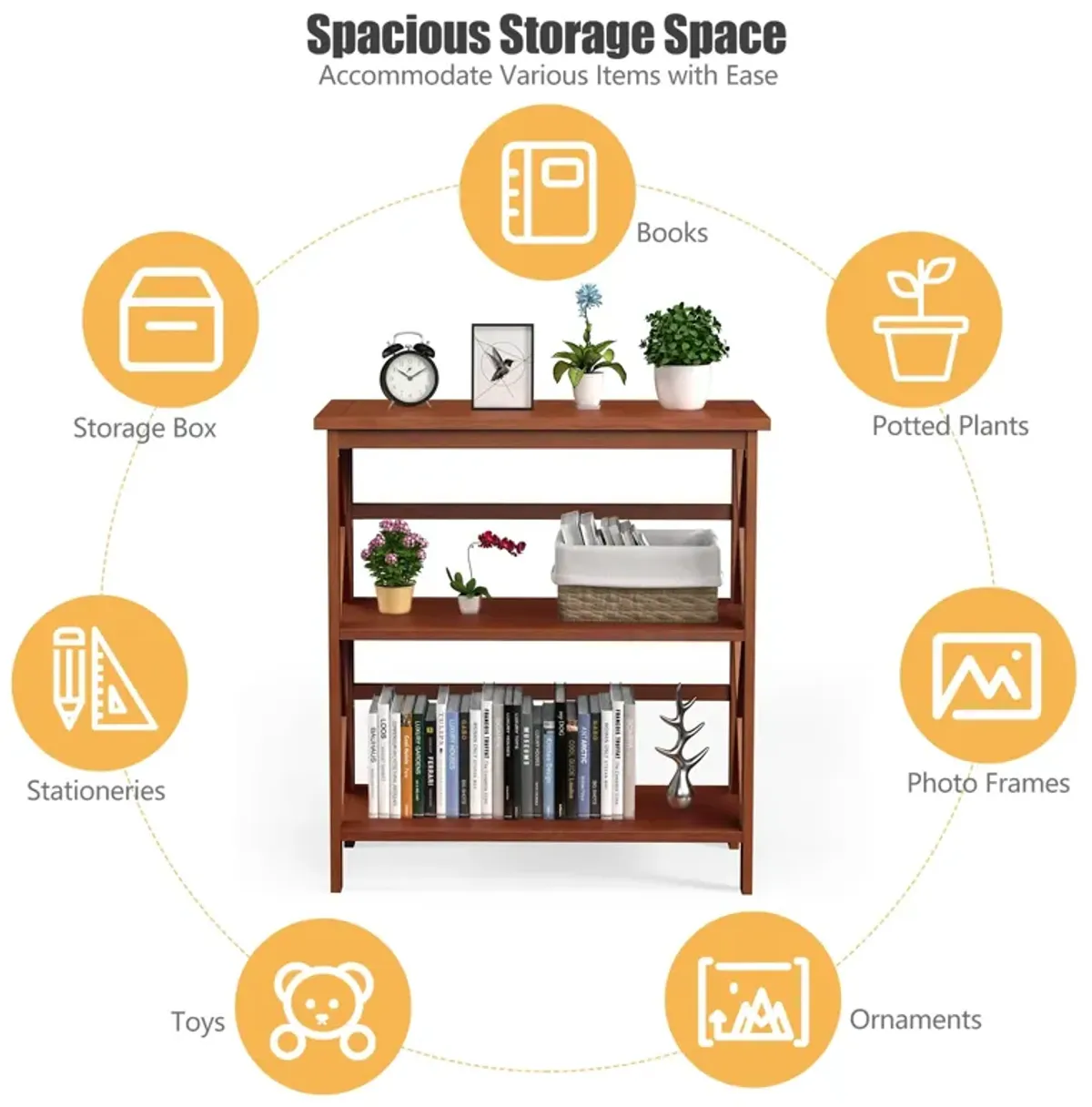 3-Tier Wooden Multi-Functional X-Design Etagere Storage Bookshelf