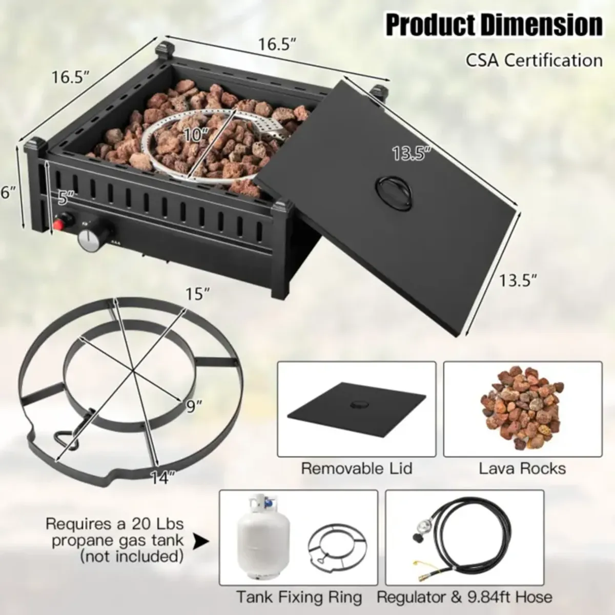 Hivvago 16.5 Inch Tabletop Propane Fire Pit with Simple Ignition System-Black