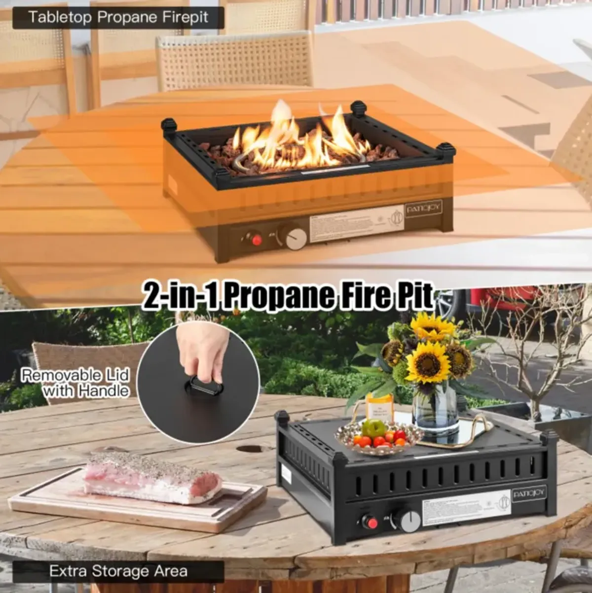 Hivvago 16.5 Inch Tabletop Propane Fire Pit with Simple Ignition System-Black