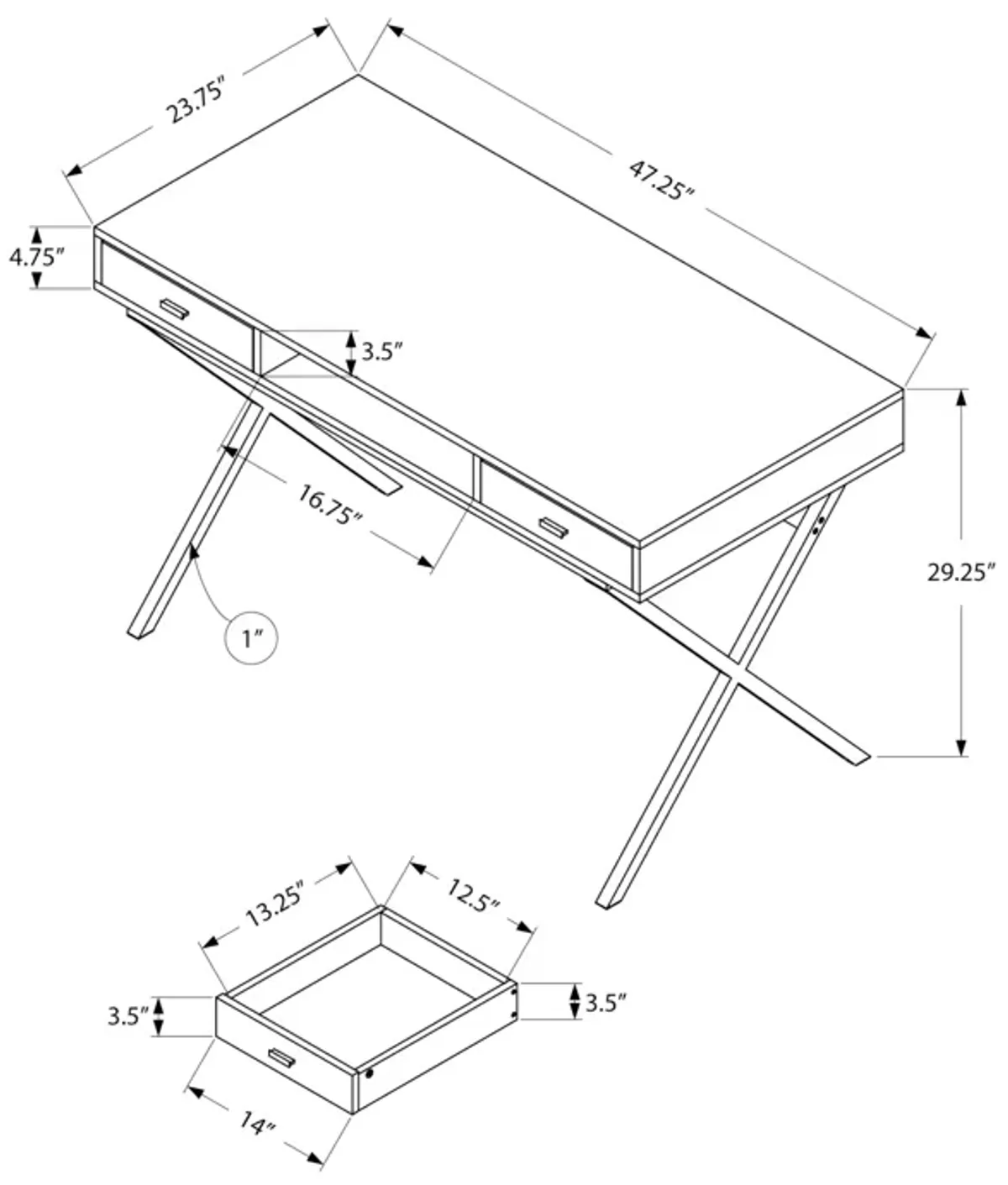 Monarch Specialties I 7211 Computer Desk, Home Office, Laptop, Storage Drawers, 48"L, Work, Metal, Laminate, Glossy White, Chrome, Contemporary, Modern