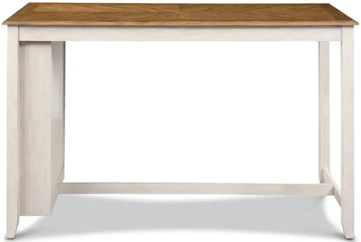 Han 60 Inch 5 Piece Counter Table Set with USB Ports, White and Brown - Benzara