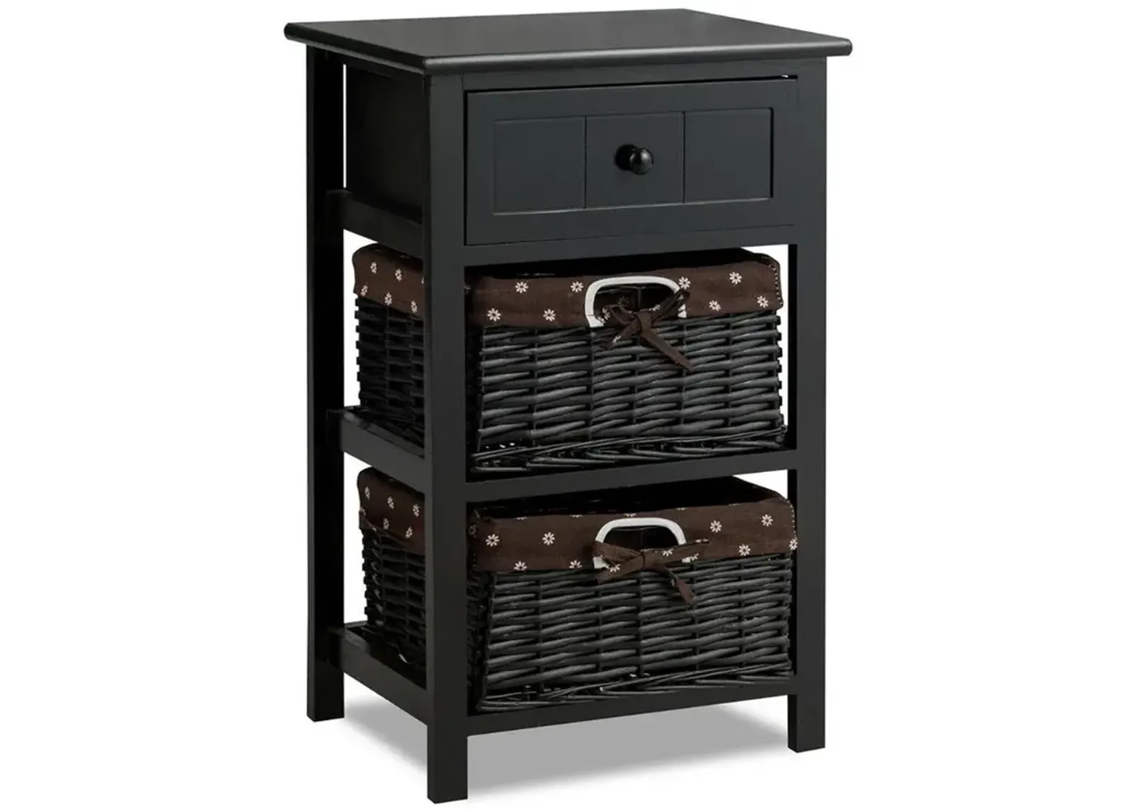 3 Layer 1 Drawer Nightstand End Table with 2 Baskets