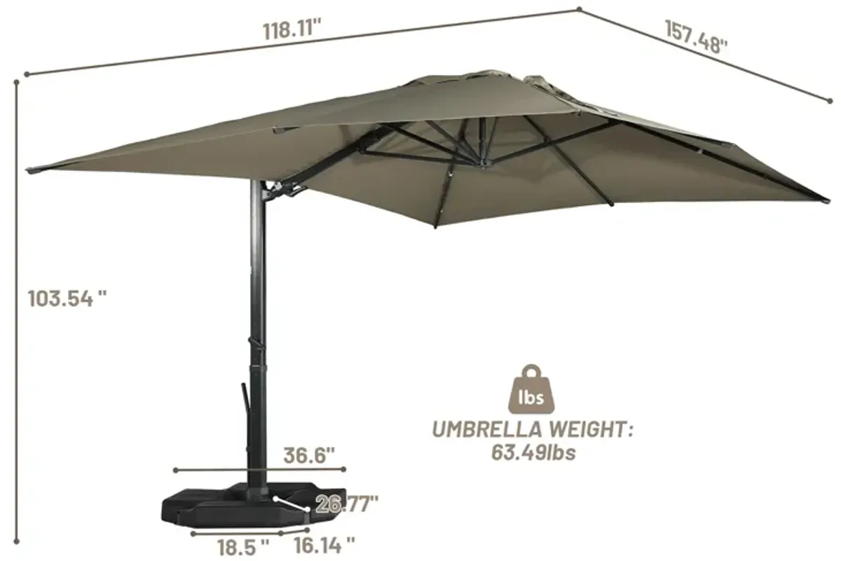 10x10 ft. 360°Rotation Square Cantilever Patio Umbrella with Bluetooth Speaker and LED Light in Taupe