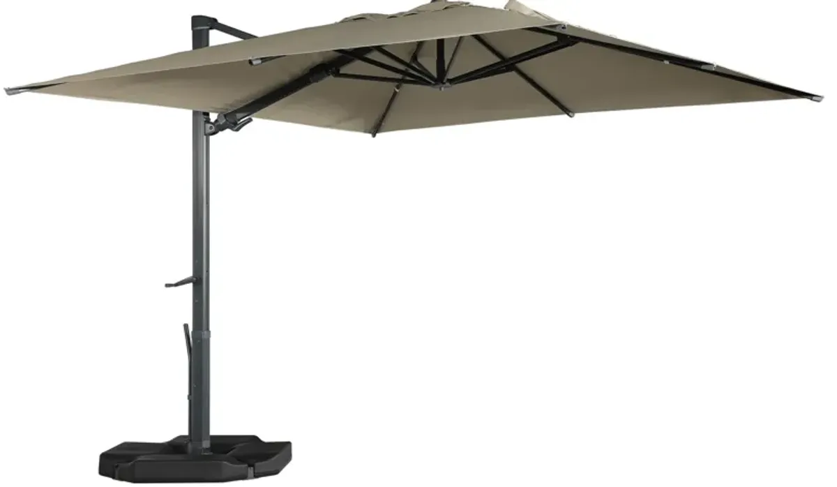 10x10 ft. 360°Rotation Square Cantilever Patio Umbrella with Bluetooth Speaker and LED Light in Taupe