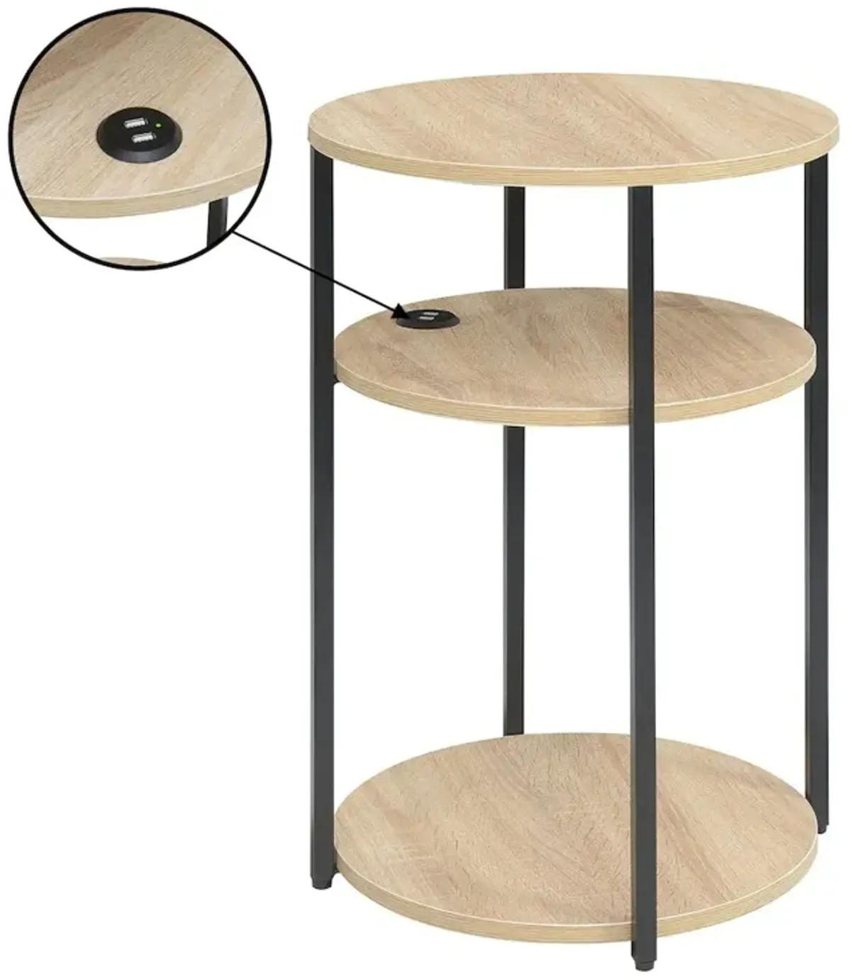 Convenience Concepts Designs2Go Simon 3 Tier End Table with USB Ports