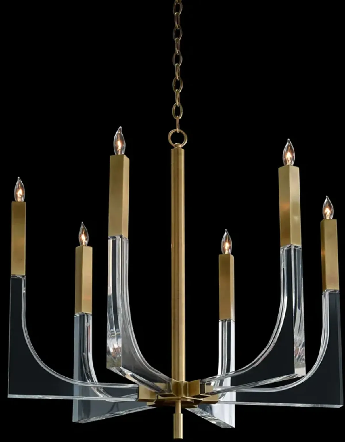 Acrylic And Brass Six-Light Chandelier