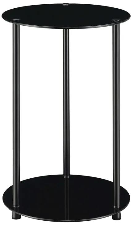 Convenience Concepts Designs2Go Classic 2-Tier Round End Table, 15.75" L x 15.75" W x 24" H, Black Glass