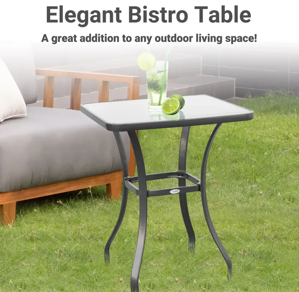 Outsunny 27" Square Bistro Table Garden Dining Table Outdoor Tempered Glass Table