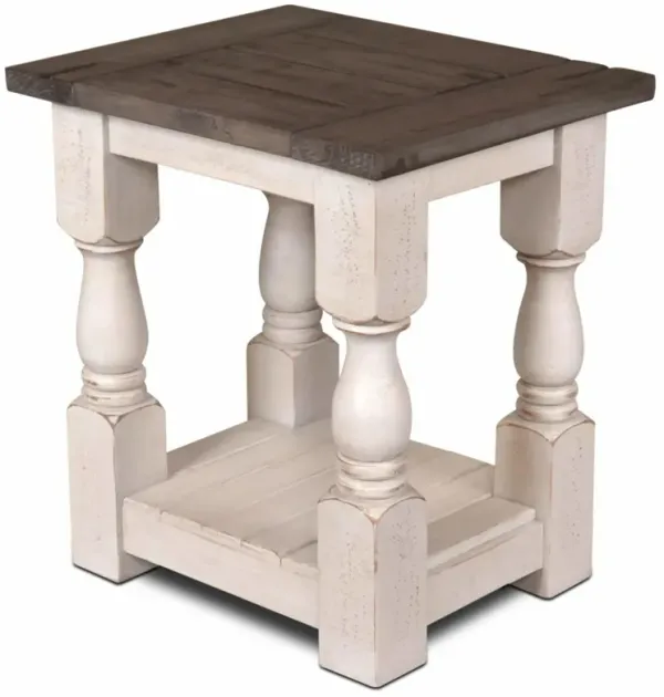 Rustic French 18 in. Cottage White and Brown Rectangular Wood End Table