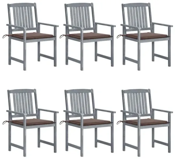 Patio Chair Set of 6 Gray Solid acacia wood Standard Durable