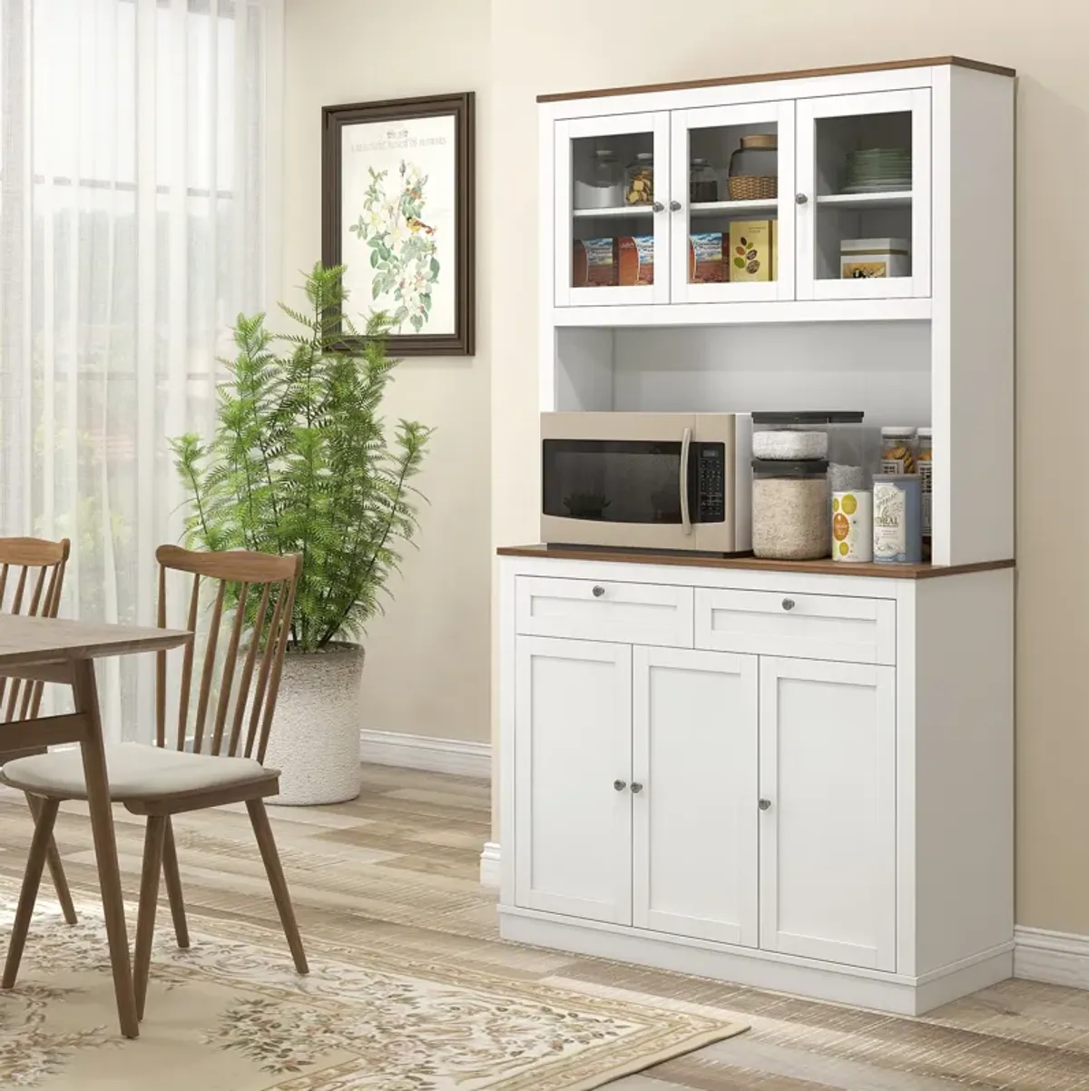 HOMCOM 71" Tall Kitchen Pantry Storage Cabinet with Microwave Stand White