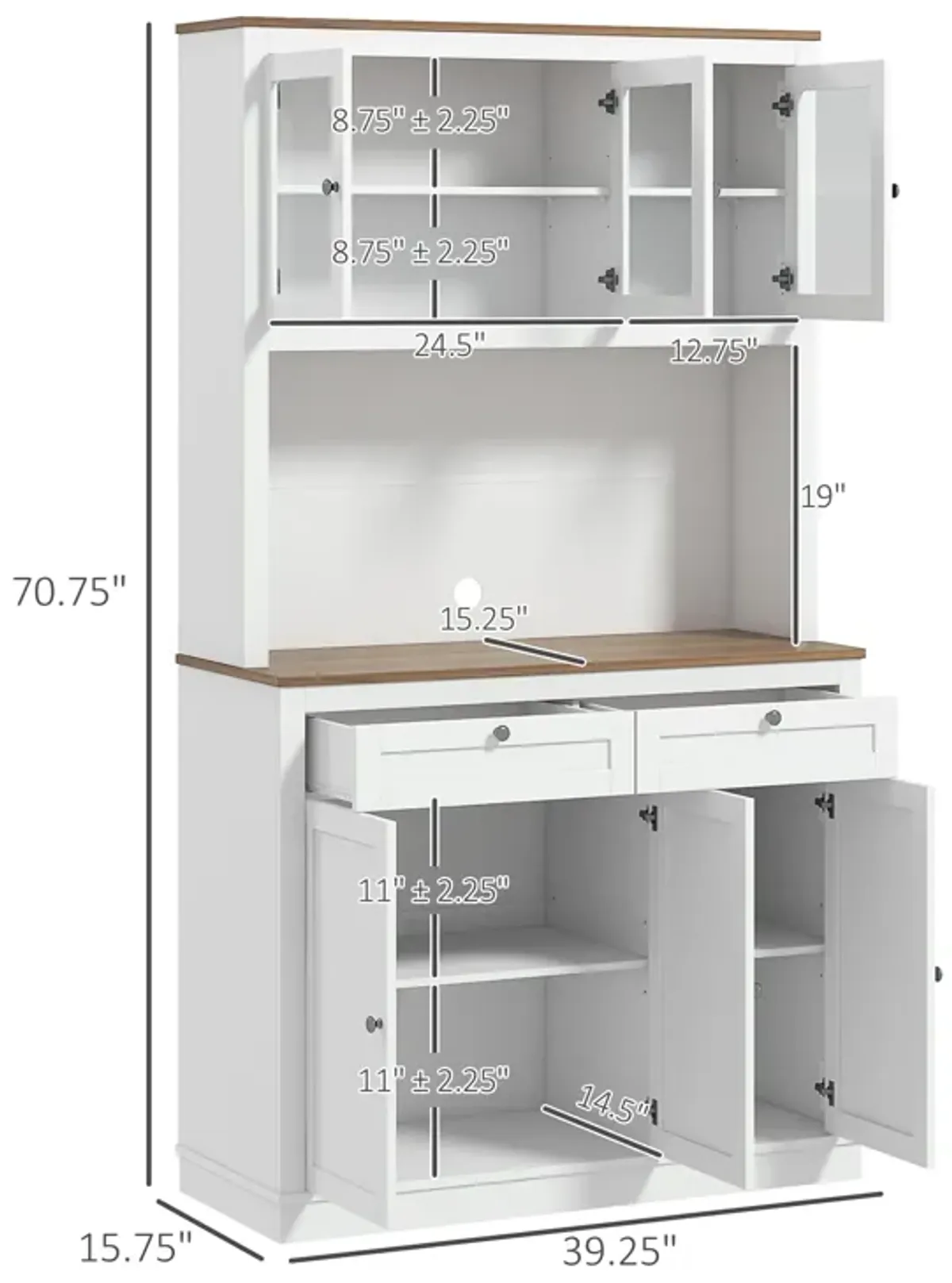 HOMCOM 71" Tall Kitchen Pantry Storage Cabinet with Microwave Stand White