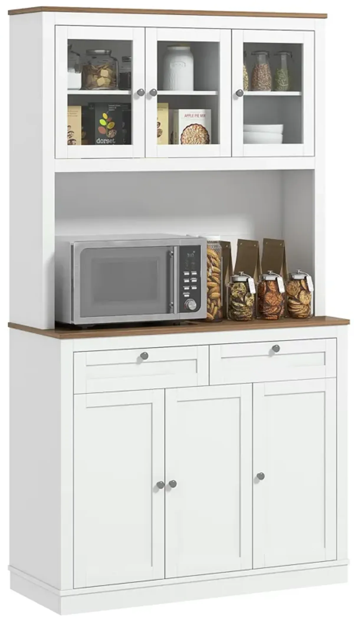 HOMCOM 71" Tall Kitchen Pantry Storage Cabinet with Microwave Stand White