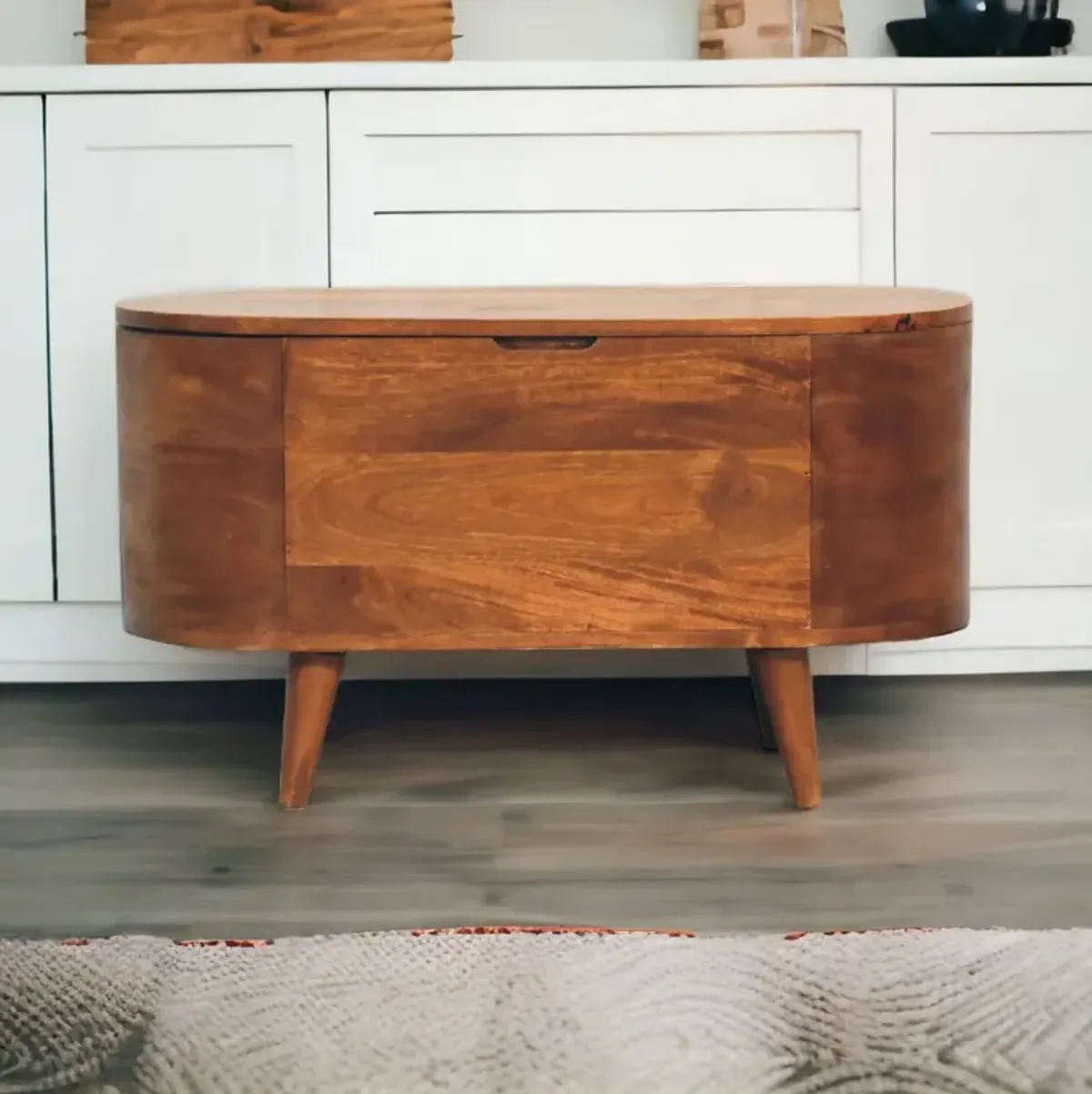 Solid Wood Chestnut Rounded Lid up Blanket Box