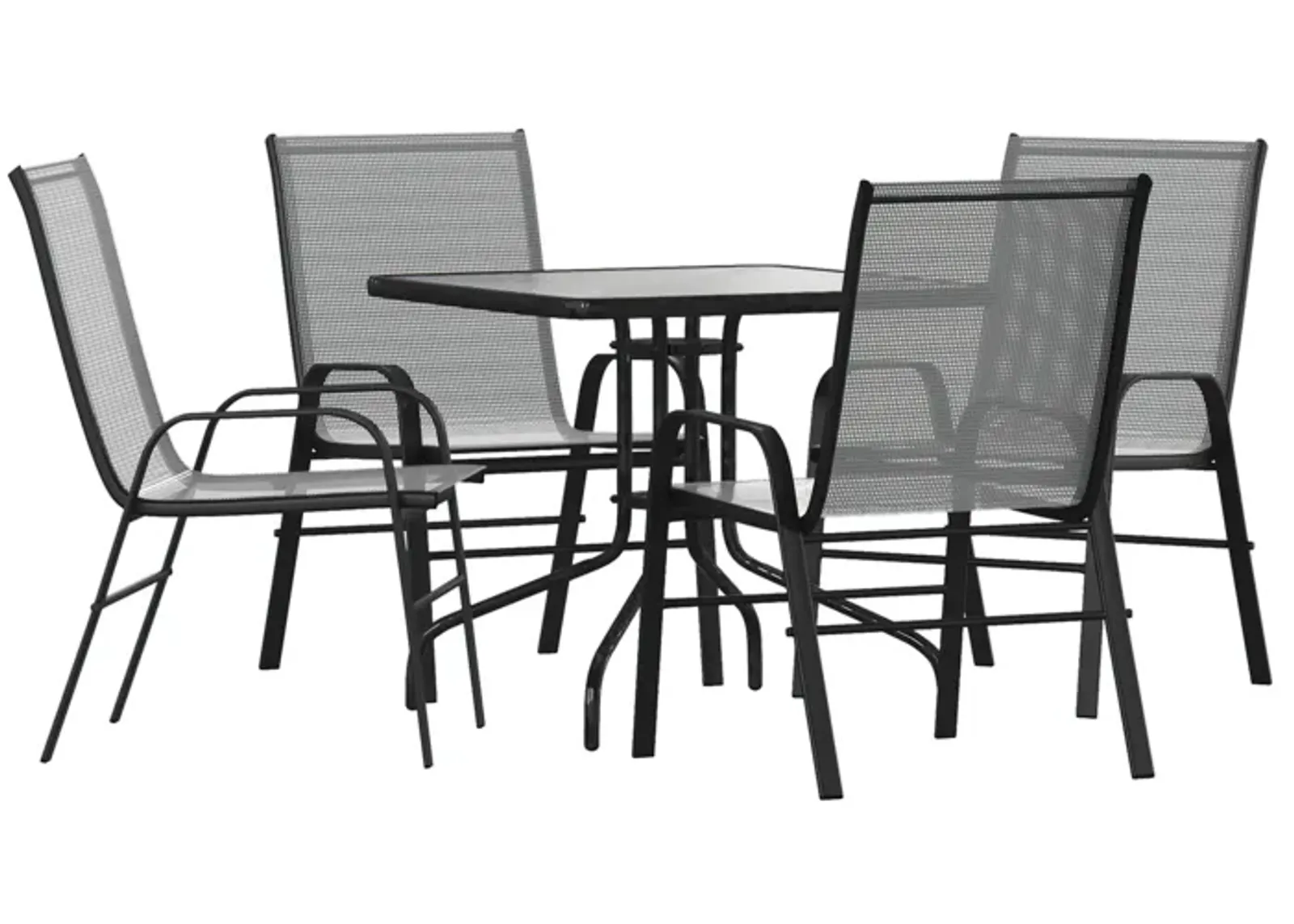 Flash Furniture Brazos 5 Piece Outdoor Patio Dining Set - 4 Brown Flex Comfort Stack Chairs - 31.5" Square Tempered Glass Patio Table