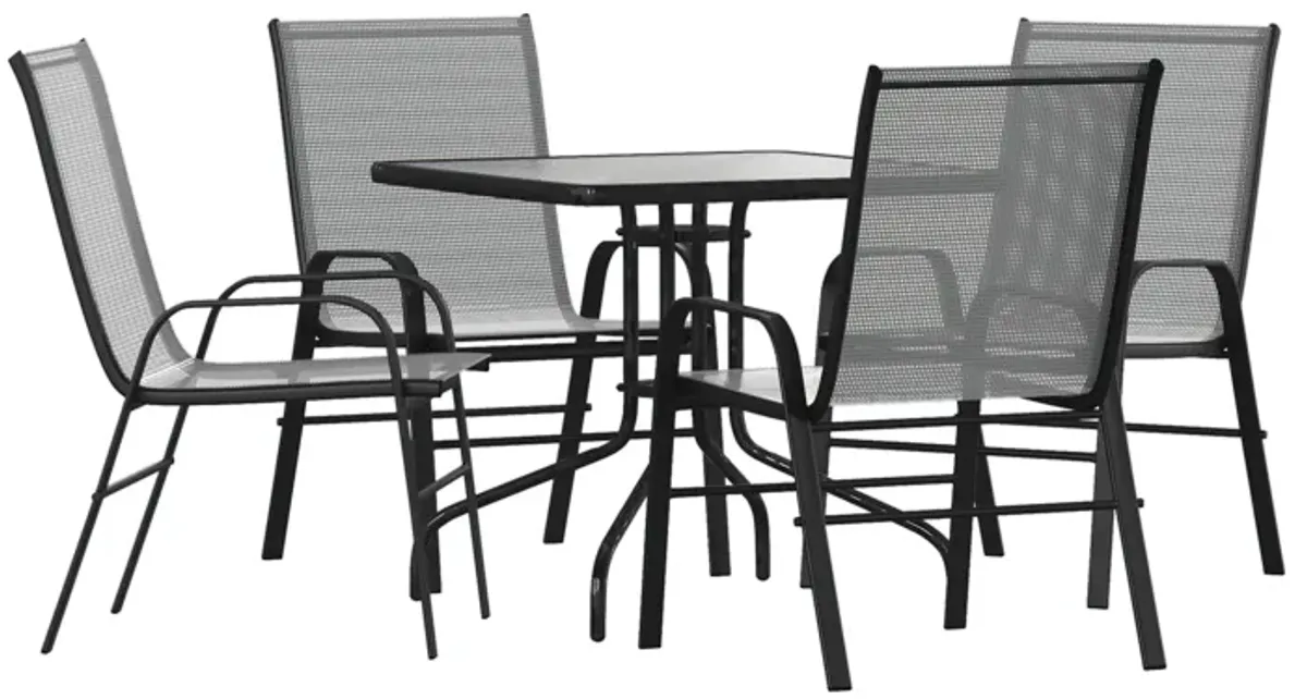 Flash Furniture Brazos 5 Piece Outdoor Patio Dining Set - 4 Brown Flex Comfort Stack Chairs - 31.5" Square Tempered Glass Patio Table